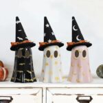 Halloween Decor Indoor, Set Of 3 Ceramic Ghosts With Witch Hats, Cute Spooky Ghost Figurines For Mantel, Shelf & Tabletop Decor, Halloween Decorations - Image 5