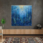 Blue Mysterious Forest Tree Art Painting Large Vintage Abstract Natural Landscape Blue Oil Painting Living Room Home Decor - Image 2