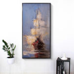 Vintage Pirate Ship In The Sea Canvas Painting Black Sailing Ship Hand Painted Oil Painting Home Decor Living Room Wall Art Decor - Image 5