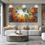 Modern Brich Treescape Landscape Canvas Artwork Handpainted Orange Forest Thick Oil Painting Natural Home Wall Decor - Image 6