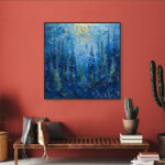 Blue Mysterious Forest Tree Art Painting Large Vintage Abstract Natural Landscape Blue Oil Painting Living Room Home Decor - Image 3